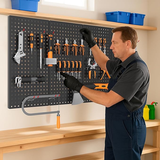 Ultrawall 4 Pack Metal Peg Board Panels with Hooks, Pegboard Wall Tool Organizer for Garage, 84pcs Peg Board with Accessories