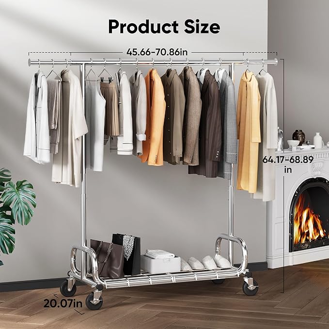 HOKEEPER Clothing Racks Heavy Duty Clothes Rack Adjustable Garment Rack for Hanging Clothes, Portable Coat Rack with Lockable