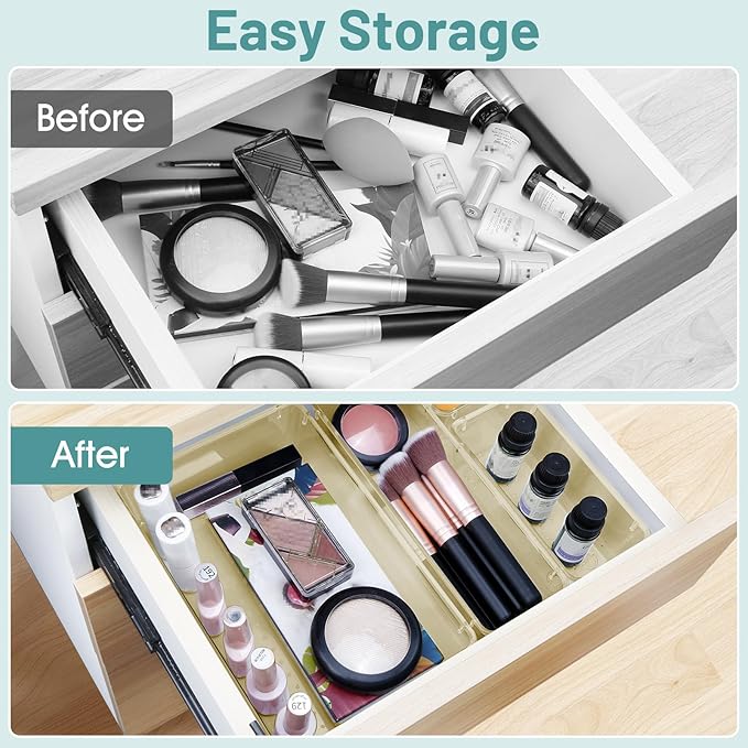 WOWBOX 25 PCS Plastic Drawer Organizer Set, 4 Sizes Desk Drawer Divider Organizers and Storage Bins for Makeup, Jewelry, Gadg
