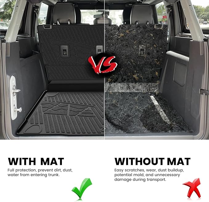 LASFIT Cargo Mat+Rear Back Seat Protector+Underfloor Storage Mat for Ford Bronco 4-Door 2021-2026 TPE All Weather Protection Liners Waterproof Backrest Mat Custom Fit Non-Slip Easy Clean