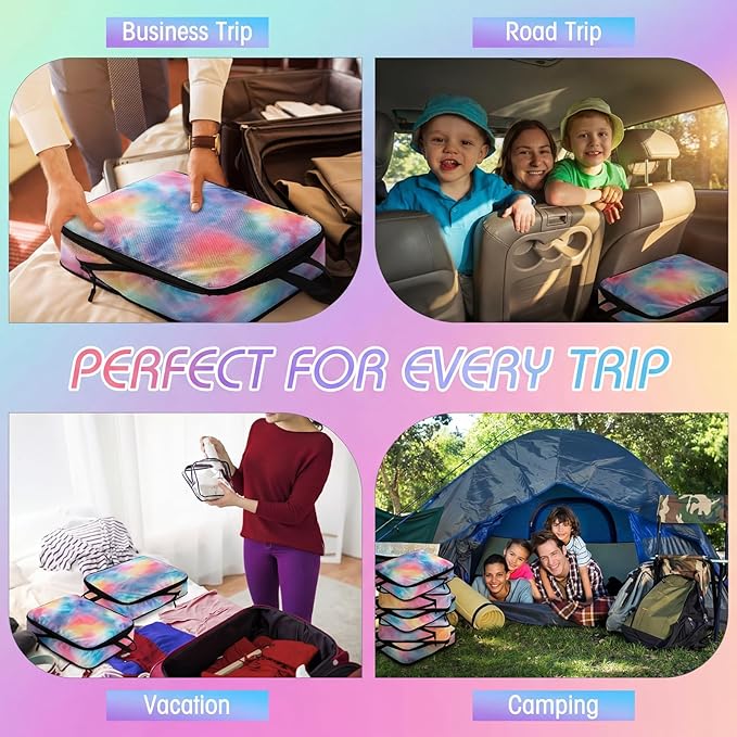 5 Pack Compression Packing Cubes for Travel Space Saving Cubes Luggage Organizer for Suitcase(Watercolor,L)