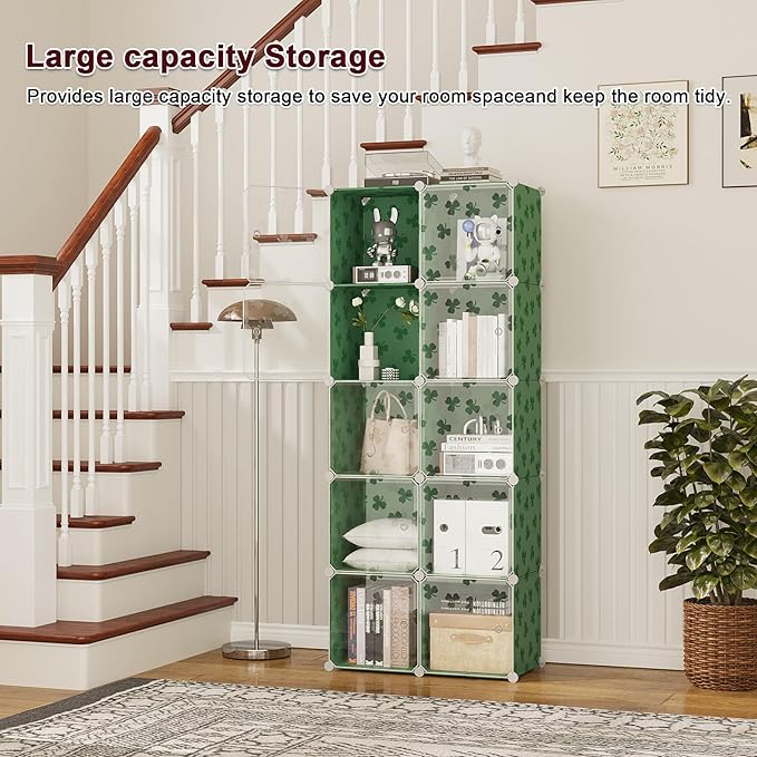 C&AHOME Cube Storage Organizer with Doors, 10-Cube Shelves, DIY Plastic Modular Bookshelf, Closet Clothes Storage Shelving Id
