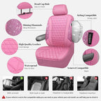 CAR PASS Bling Diamond Pink Leather Car Seat Covers Full Sets Interior Sets, Waterproof Shining Glitter Sparkly Crystal Unive