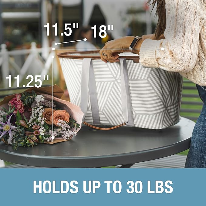 CleverMade Collapsible LUXE Tote - Reusable Grocery Shopping Storage Bag Organizer w/Handles Reinforced Bottom