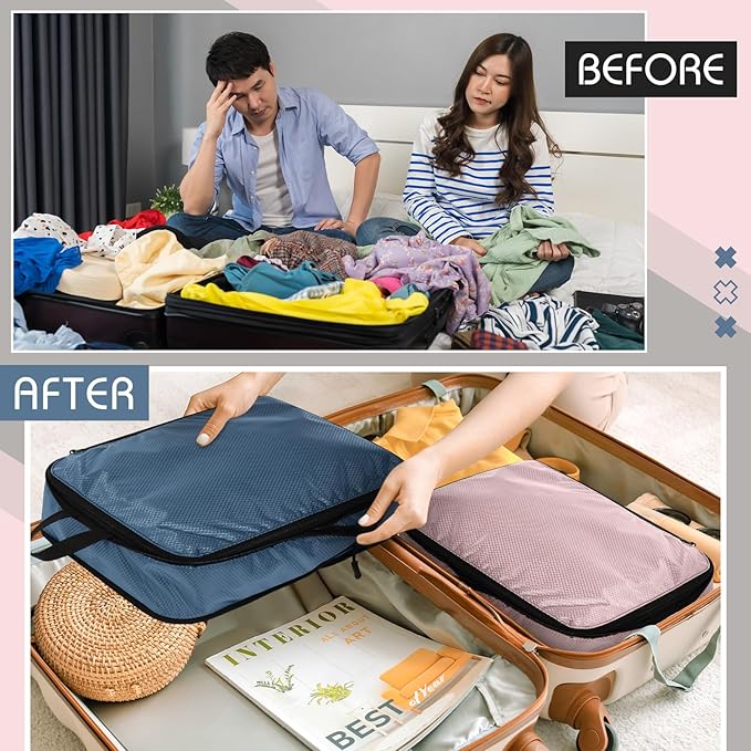 5 Pack Compression Packing Cubes for Travel Space Saving Cubes Luggage Organizer for Suitcase(Morandi,S)