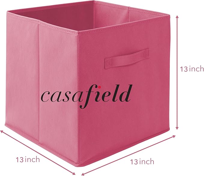 Casafield Set of 6 Collapsible Fabric Cube Storage Bins, Hot Pink - 13" Foldable Cloth Baskets for Shelves, Cubby Organizers 