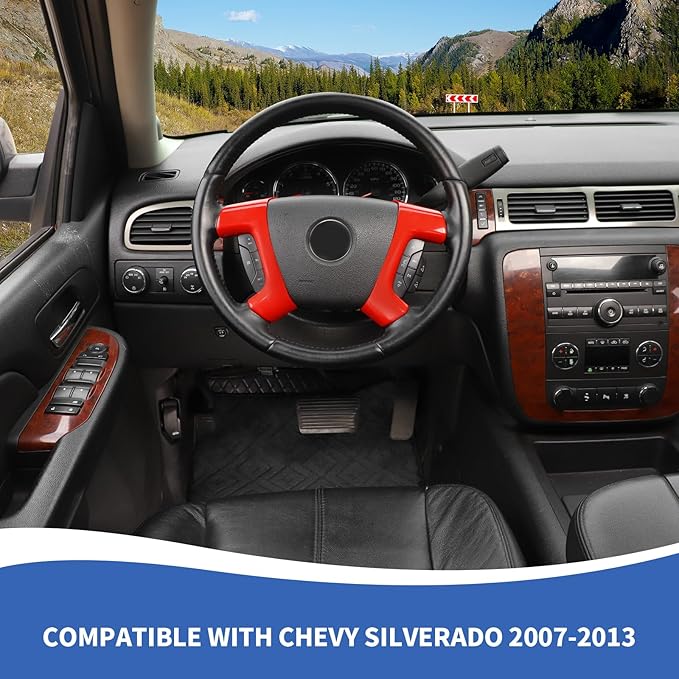 Red Steering Wheel Trim Cover Compatible with Chevy Silverado/Tahoe/Suburban/Avalanche/Escalade/GMC Yukon/GMC Sierra 2007-2013