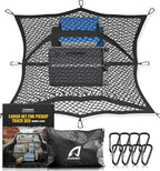 AUTOWN Cargo Net for Pickup Truck Bed - Stretchable 4'x4' to 7'x7', High Elastic Fine Mesh 1''x1'' with 8 Metal Carabiners - Ideal for ATV, SUV, UTV, Truck and Boat Use (Double Layer)