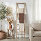 Wooden Blanket Ladder - 76in Natural Wood Color- Leaning Wall Decor for Bedroom, Bathroom, Living Room - Rustic Quilt Holder 