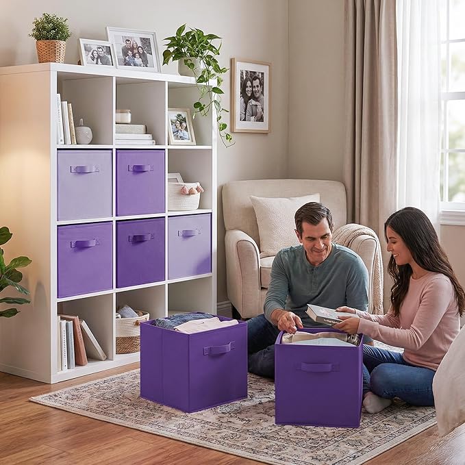 GRANNY SAYS Cube Storage Bins, 13 Inch Cube Storage Organizer, Fabric Storage Bins, Storage Cubes for Shelves, Closet, Purple