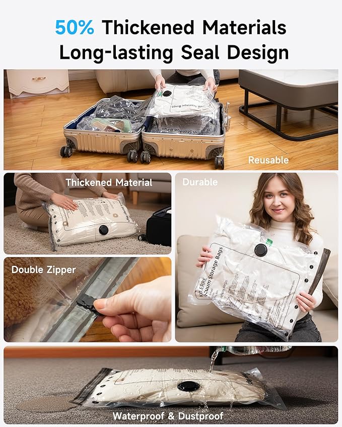 12 Pack Travel Vacuum Bags with Cordless Electric Pump, 4 Sizes Space Saver Vacuum Storage Bags for Luggage and Suitcase,Comp