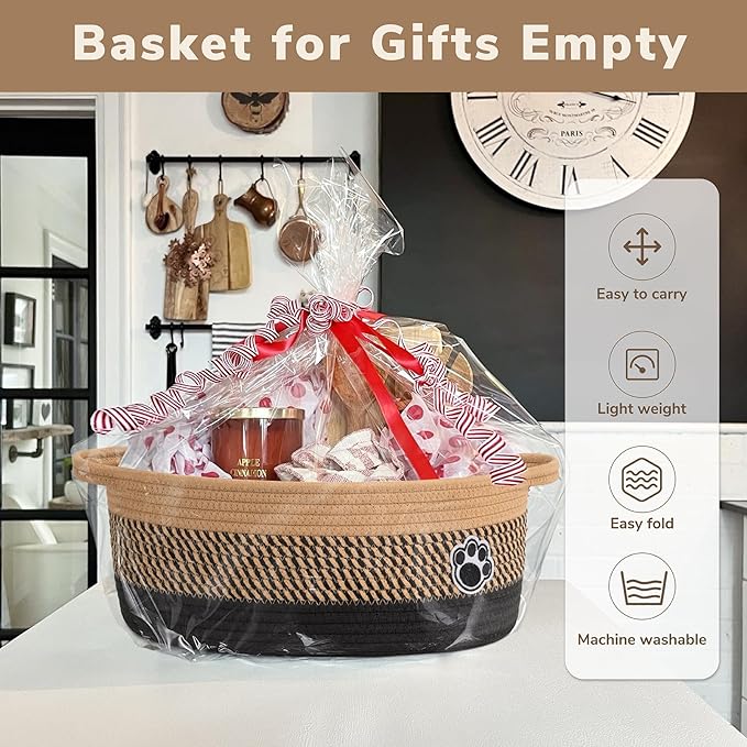 Dog Toy Basket, Woven Storage Baskets for Dog Cat Organizer, Baby Boy Shower Gifts Basket for Bathroom, Nursery Toy Baskets S
