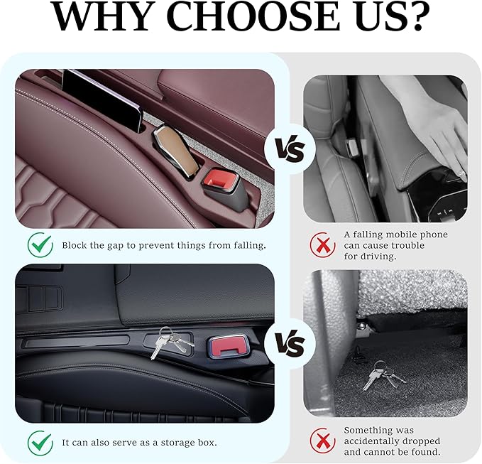 2PCS Car Seat Gap Filler Organizer, Multifunctional Car Gap Filler with Fill and Storage Function for Storing Phones Keys Cards, Universal No Drop Seat Guard for Cars (Beige)