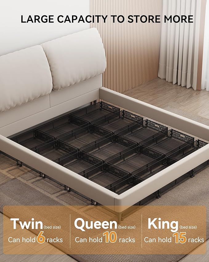 Under Bed Storage with Wheels, Foldable Pattern Carved Metal Under The Bed Storage, Tool-Free Assembly Under Bed Organizer, 6
