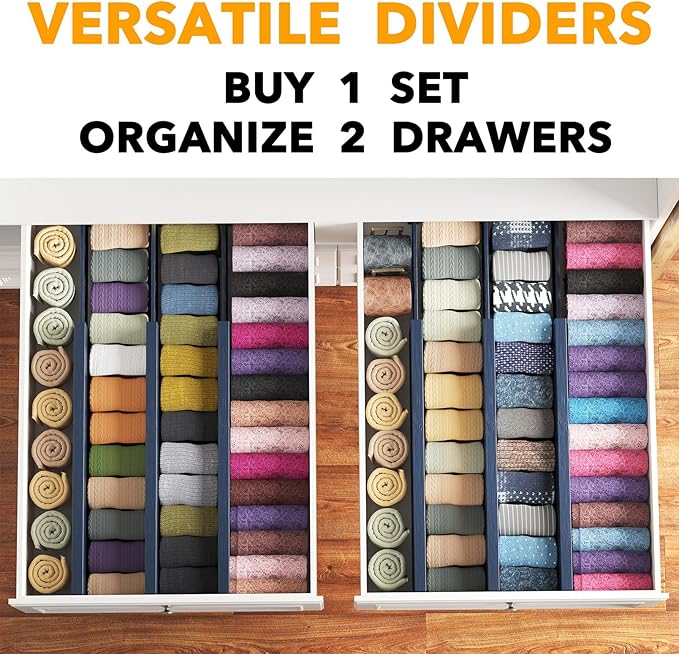 SpaceAid Bamboo Dresser Drawer Dividers 6 Pack, 4.65“ High Adjustable 17“-22” Drawer Organizers, Expandable Organization for 