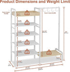 2-in-1 Shoe Rack for Closet with Purse Organizer, 5 Tier Shoes Shelf with Wooden Tray and Removable Shelves, Storage Organize