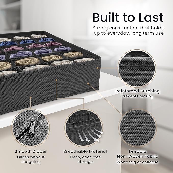 Reli. Sock Organizer (4 Pack) | 16+24 Cell Underwear Organizer | Drawer Dividers for Underwear, Socks, Ties, Belt | Foldable 