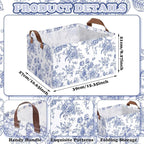 Boao 3 Pcs Blue Floral Storage Bin Wildflowers Collapsible Large Storage Baskets for Gifts Canvas Laundry Basket Foldable Box