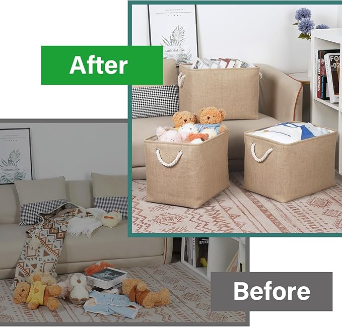Bidtakay Fabric Storage Baskets for Shelves 3 Pack Large Storage Bins for Organizing Linen Collapsible Organizer for Closet-F