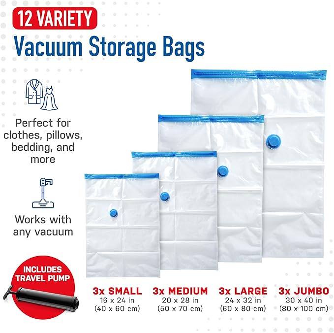 Spacesaver Variety Vacuum Storage Bags for Comforters, Blankets & Clothes – Sealed Compression Bags with Hand Pump – Space Sa