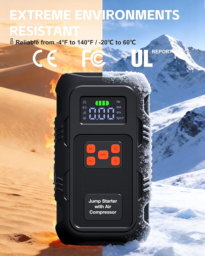 5000A Jump Starter with Air Compressor, Portable Car Battery Jump Starter with 150 PSI Tire Inflator for Up to 10.0L Gas and