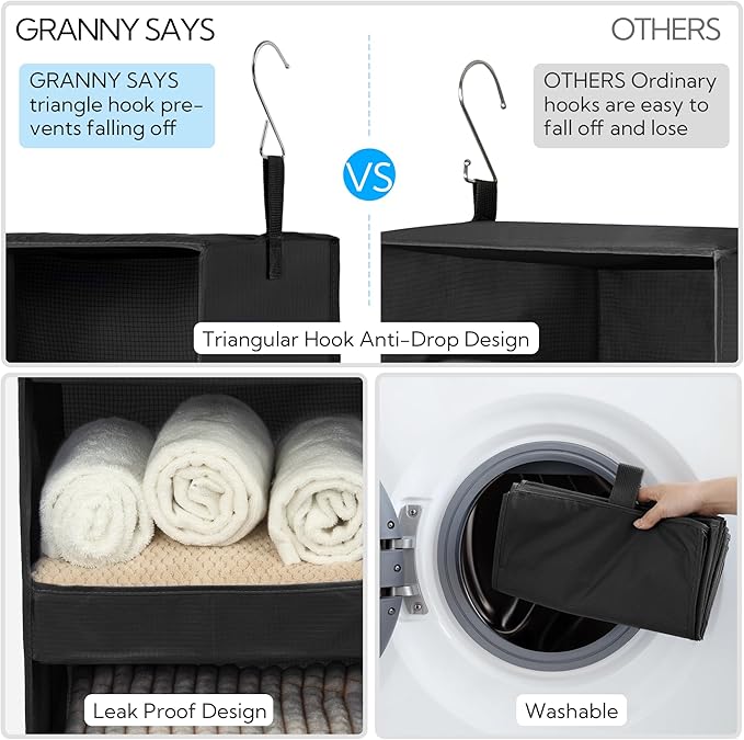 GRANNY SAYS Hanging Closet Shelf, 3-Shelf Foldable Hanging Organizers and Storage, Hanging Organizer for Camper Organization,