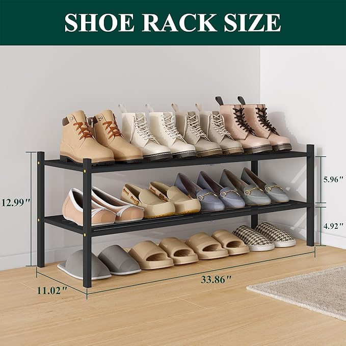 Smiry Long Bamboo Shoe Rack 2-Tier, Stackable Wooden Shoe Organizer for Entryway & Closet, Free Standing Wood Shoe Storage Sh