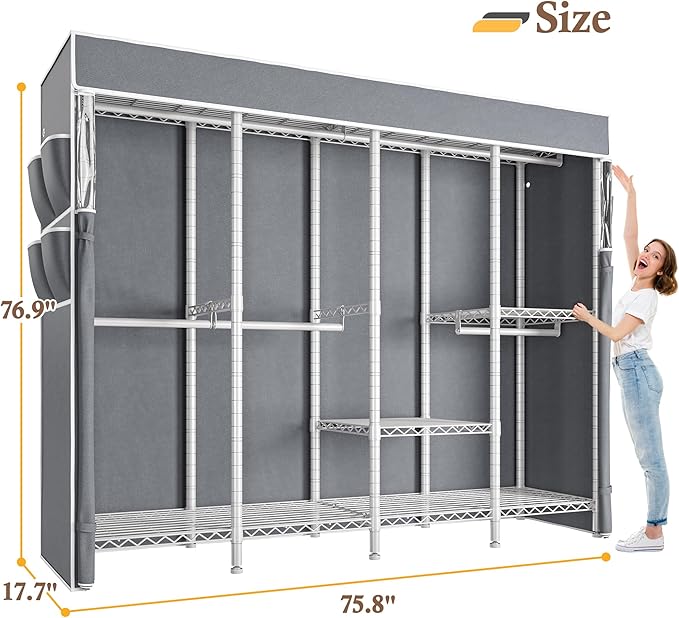 Raybee Clothes Rack with Cover,1100 LBS,Clothing Racks for Hanging Clothes Heavy Duty,Portable Closet with Shelves,Adjustable