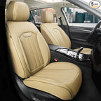 Beige Leather Seat Covers, 5 Seats Universal Car Seat Covers Full Set, Waterproof Automotive Seat Covers Breathable Front and