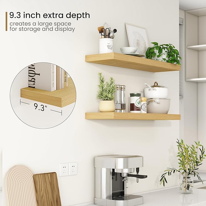 Fun Memories Floating Shelves 36 Inch Long, 9.3Inch Deep Floating Shelves for Wall, Extra Deeper & Thicker Wall Mounted Stora