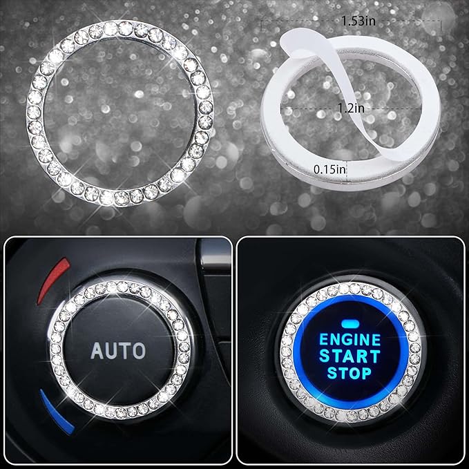 CAR PASS 11 PCS Bling Diamond Car Accessories for Women, Sparkly Rhinestone Steering Wheel Cover, Bling Seat Belt Cushion, Gl