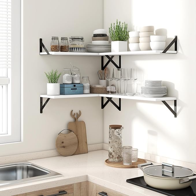 Axeman 55 Inch Floating Shelves | 8 Inch Deep White Wall Shelves Set of 2 | 55" W x 8" D Rustic White Wood Shelves for Bathro