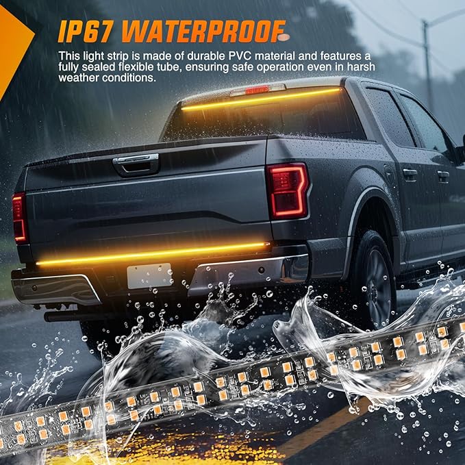 Nilight 48 Inch Truck Tailgate Strobe Light Strip Tail Emergency Bar Rear Window Warning Lamp Ultra-Bright Double Row 288 LED for Pickup Trailers Construction Vehicles Car SUV, Amber