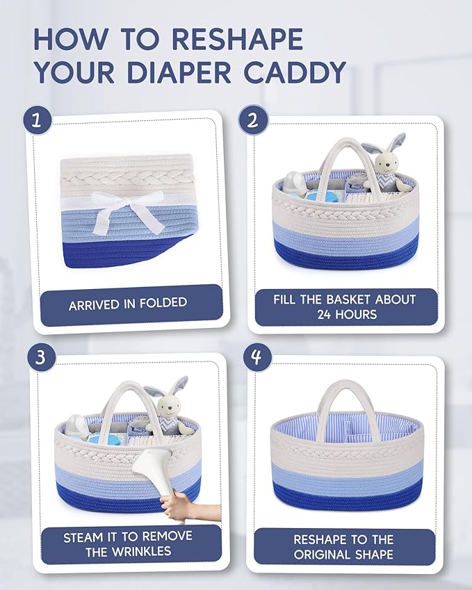 Maliton Baby Diaper Caddy Organizer, Cotton Rope Diaper Caddy Basket, Large Storage Basket for Newborn Boys and Girls, Gift f