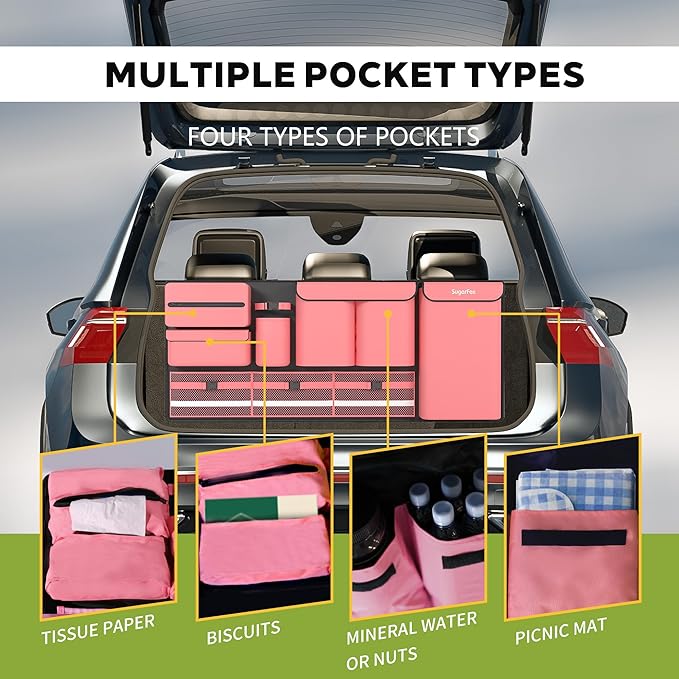 Backseat Hanging Trunk Organizer for SUVs, Cars, Trucks & MPVs | Multi-Pocket Storage with Anti-Slip Straps | Space-Saving Auto