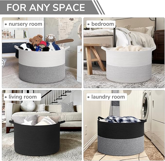 INDRESSME 115L Extra Large Cotton Rope Blanket Basket, Woven Basket for Toy Storage Organizer & Laundry Toy Box for Living Ro