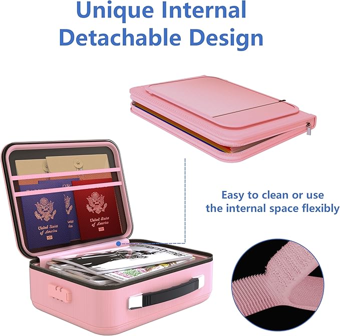 TIGERKING Fireproof Document Box Hard Shell, Fire Proof File Box for Documents with Combination Lock, File Safe Boxs Fireproo