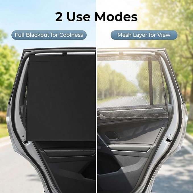 2Pack Car Side Window Curtain Sun Shade,Car Window Shade,Double Layer Sun Shade with Strong Magnets,Universal Sunshade for Cars SUV Trucks(Black-mesh,2PC)