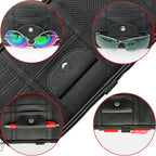 Car Sun Visor Organier Truck SUV Sun Visor Storage Pocket Pouch Holder, Multi-Pocket PU Leather with Zipper Net, for Cards Pens Sunglasses Document (Black)