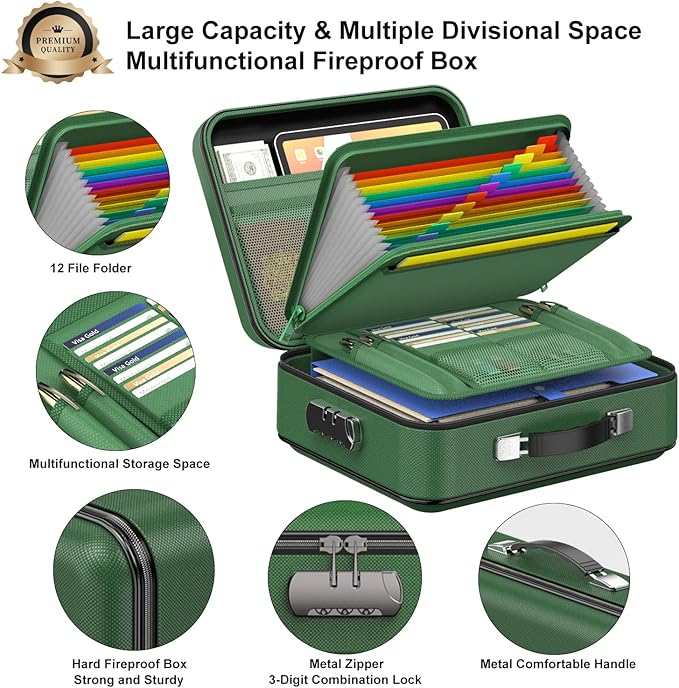 COLCASE Fireproof Document Folder, Hard Fireproof Waterproof Document Box with Lock Creative Hard-Shell Design Fireproof Docu