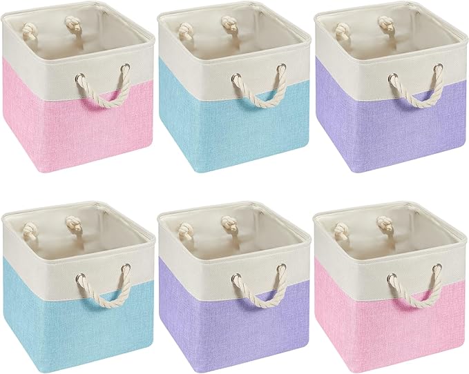 Geiserailie 6 Pcs 11 x 11 Inch Cube Storage Bins Fabric Storage Organizer Bins Foldable Cube Baskets with Sturdy Carry Handle