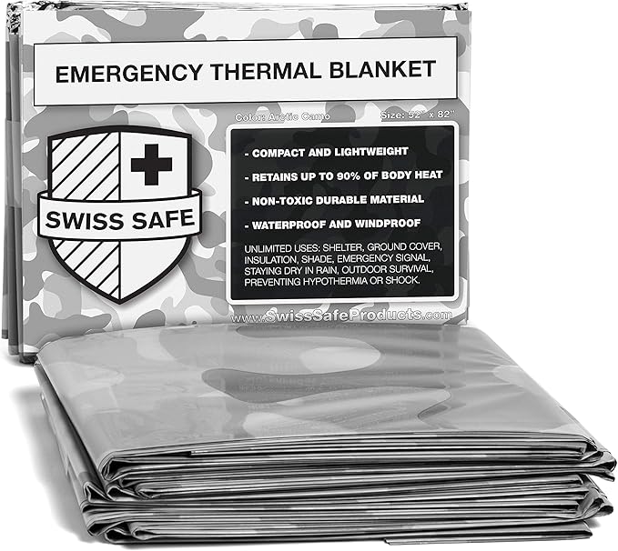 Swiss Safe 4 Pack Mylar Emergency Blankets for Survival - Compact & Insulated for Cold Weather - Designed for NASA, Outdoor, 