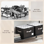 Criusia Shoe Organizer for Closet, Foldable Shoe Storage Organizer with Clear Cover and Sturdy Handles, Fit 12-16 Pairs, Clos