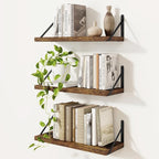 Floating Shelves, Wall Book Shelf with Brackets, 16 inch Wall Shelves Set of 3, Particle Board Wooden Shelf for Kitchen, Bath