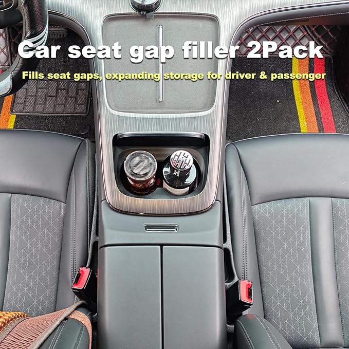 Car Seat Gap Filler 2 Pack with Organizer Hook Function & Car Glass Breaker,Prevents Small Items Tools from Falling Gap Stopper Seat Side Gap Filler for All Cars