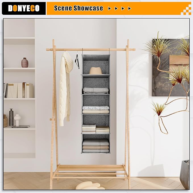 5-Shelf Hanging Storage Closet Organizer, Linen Rv Storage and Organization for Wardrobe, Inside, Camper Accessories, Nursery