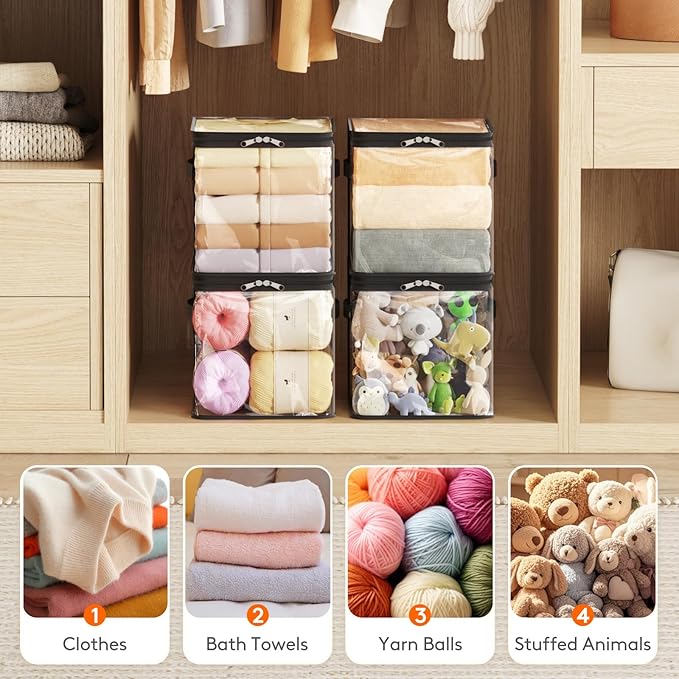 Lifewit 6 Pack Clear Clothes Storage Bags, 11 Inch Clear Cube Storage Bins, 18L Vinyl Foldable Moving Bags with Zipper, Stora