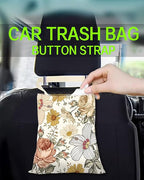 Car Trash Can, Durable Hanging Car Trash Garbage Bag, Cute Automotive Garbage Cans Organizer, Retro White Flowers