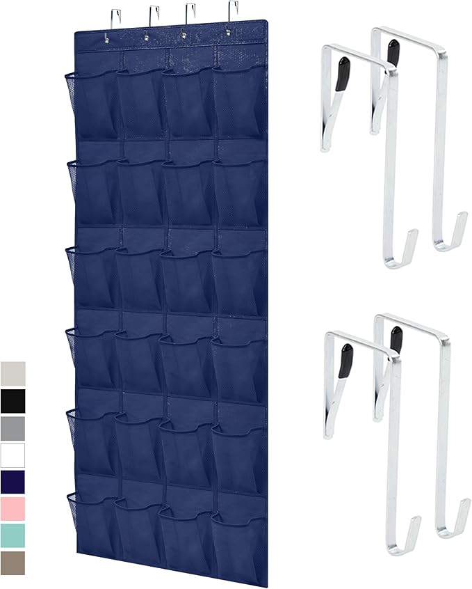 GORILLA GRIP Over the Door Shoe Organizer, 24 Large Breathable Mesh Pockets, Space Saving Hanging Storage Holder, Closet Rack