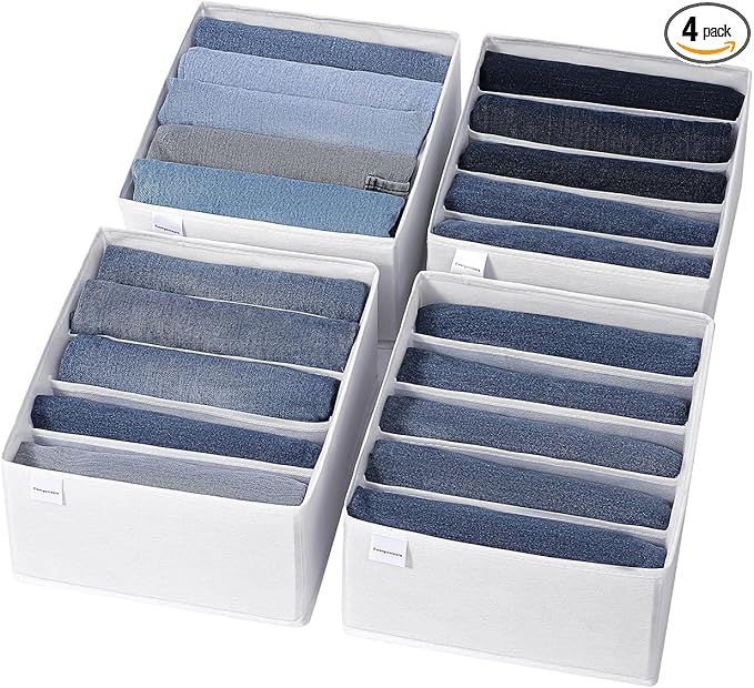 4 Packs Jeans Drawer Organizers for Clothing,5 Grids Compartment Wardrobe clothes organizer,Fabric Washable Closet Organizers